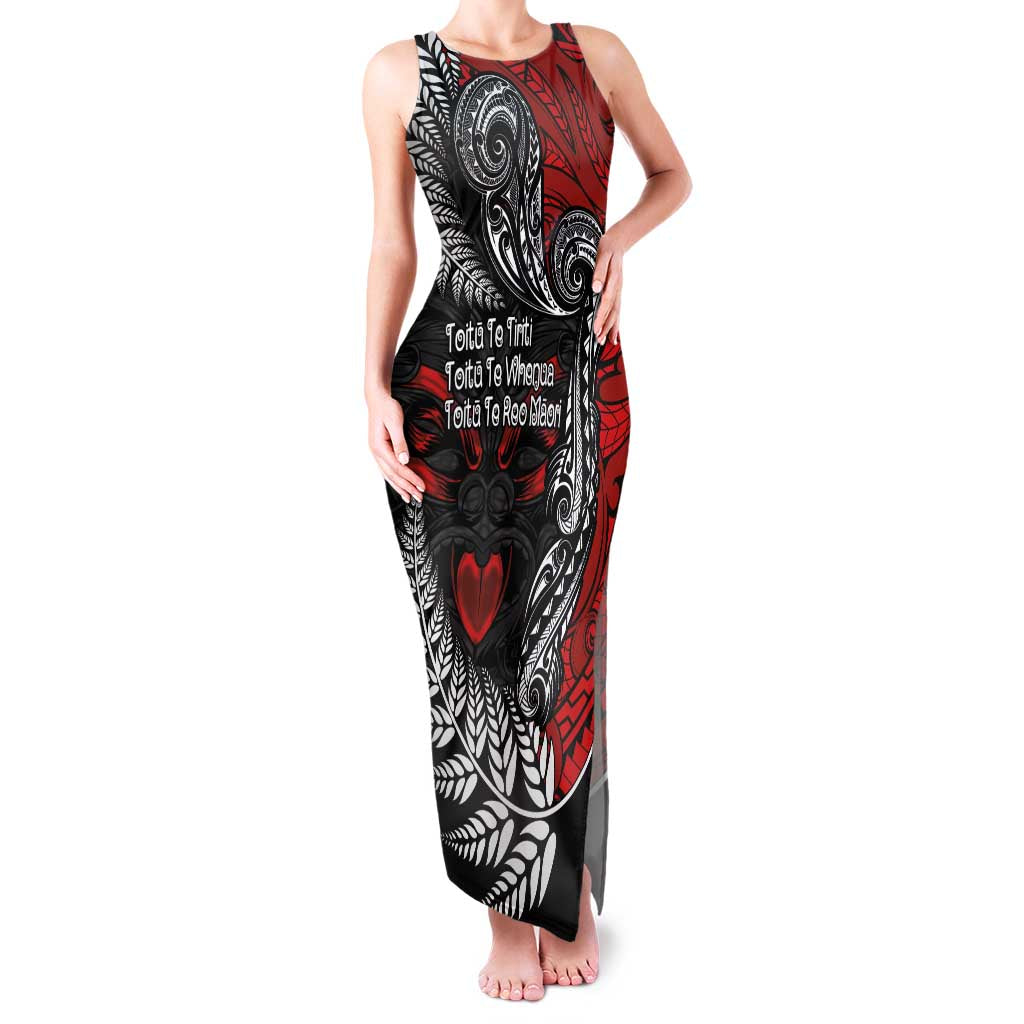 Aotearoa Toitu Te Tiriti Family Matching Tank Maxi Dress and Hawaiian Shirt New Zealand Honour the Treaty - Te Tiriti Is Us LT03 Mom's Dress Red - Polynesian Pride