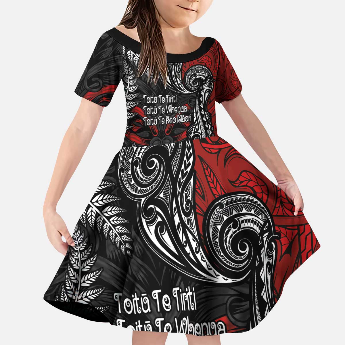 Aotearoa Toitu Te Tiriti Kid Short Sleeve Dress New Zealand Honour the Treaty - Te Tiriti Is Us LT03 KID Red - Polynesian Pride