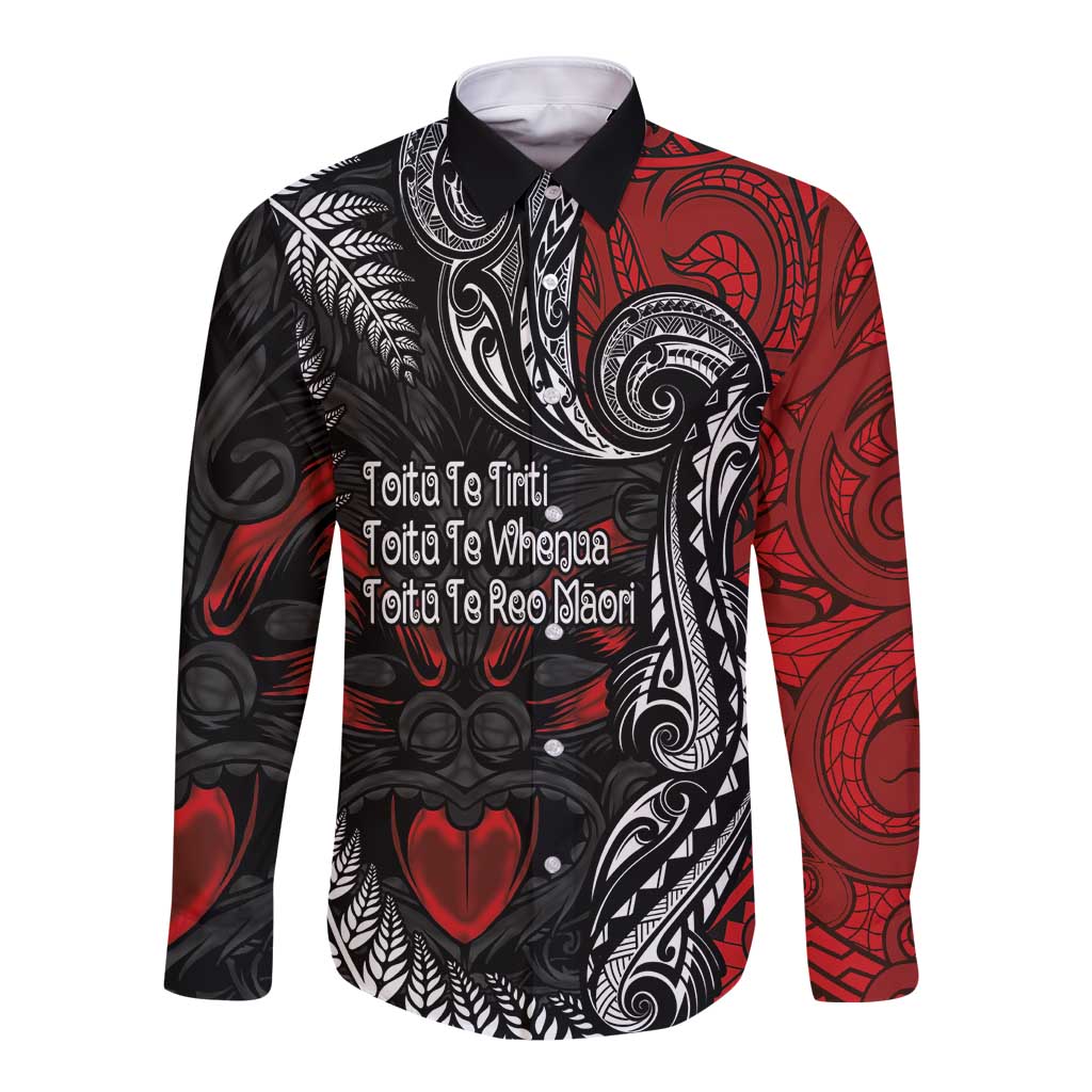 Aotearoa Toitu Te Tiriti Long Sleeve Button Shirt New Zealand Honour the Treaty - Te Tiriti Is Us LT03 Unisex Red - Polynesian Pride