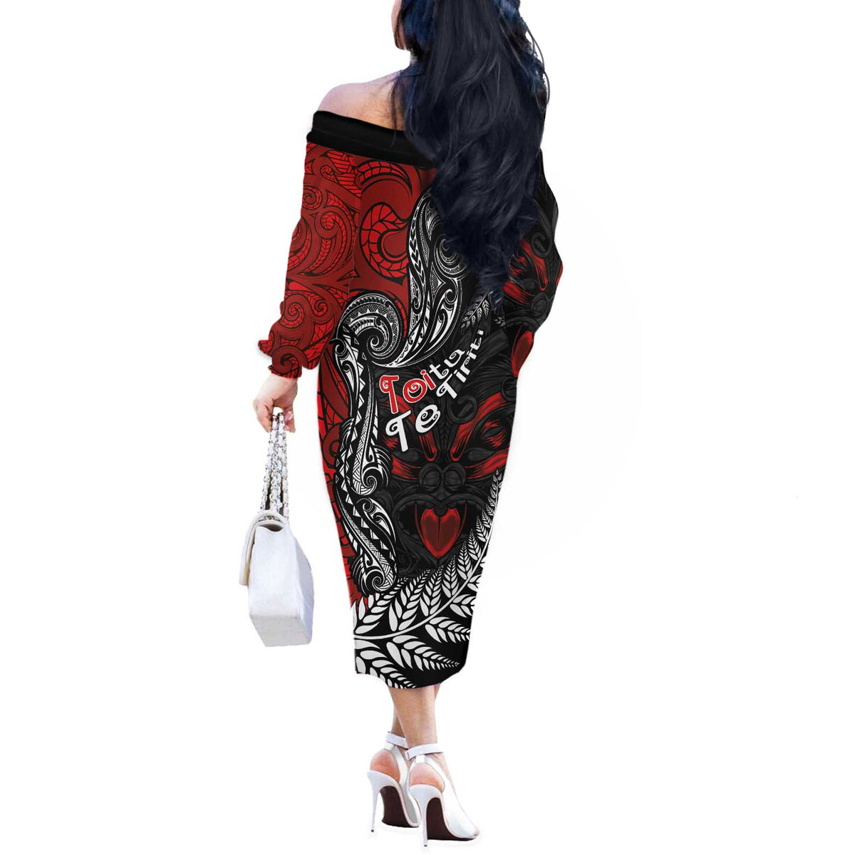 Aotearoa Toitu Te Tiriti Off The Shoulder Long Sleeve Dress New Zealand Honour the Treaty - Te Tiriti Is Us LT03 - Polynesian Pride