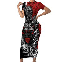 Aotearoa Toitu Te Tiriti Short Sleeve Bodycon Dress New Zealand Honour the Treaty - Te Tiriti Is Us LT03 Long Dress Red - Polynesian Pride