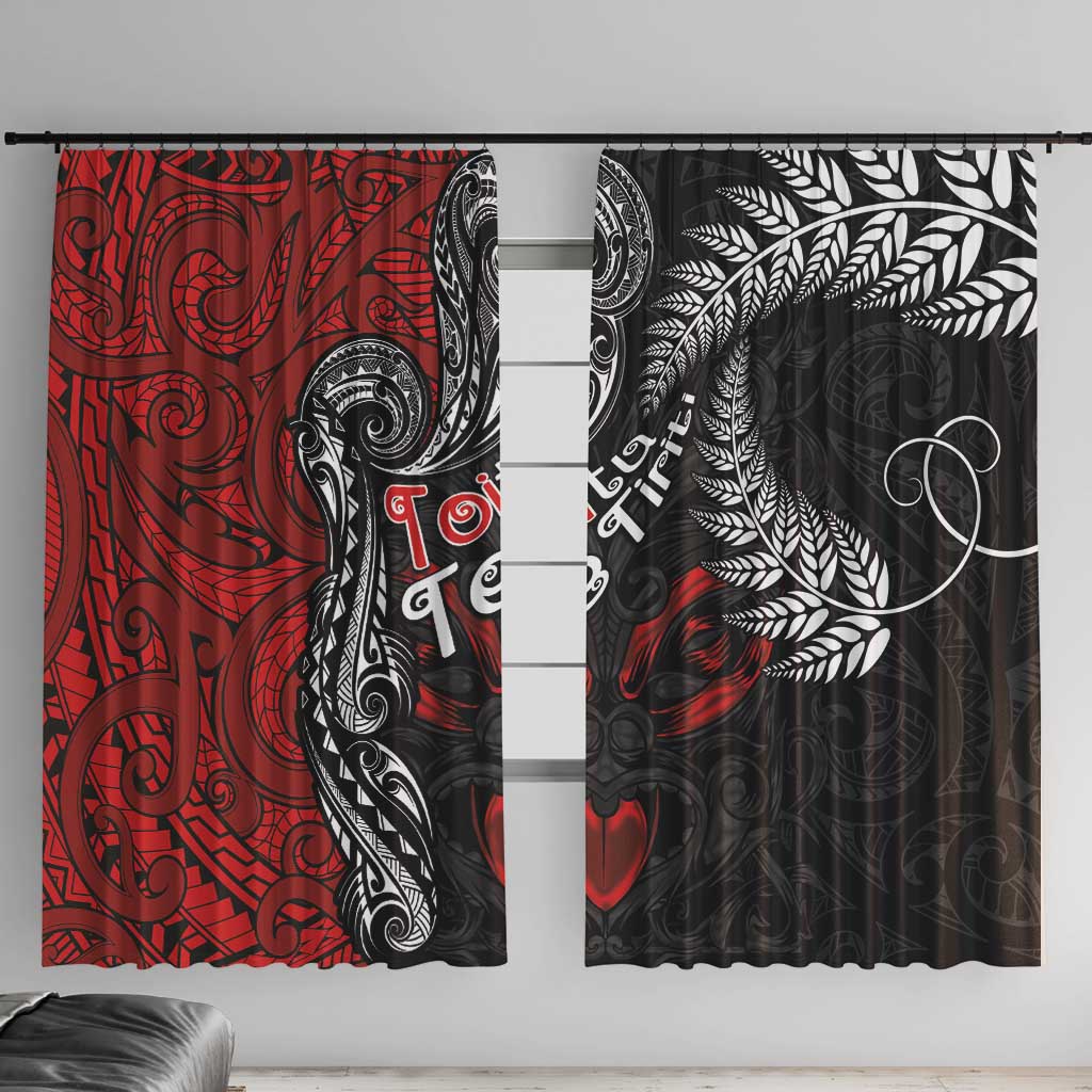 Aotearoa Toitu Te Tiriti Window Curtain New Zealand Honour the Treaty - Te Tiriti Is Us LT03 With Hooks Red - Polynesian Pride