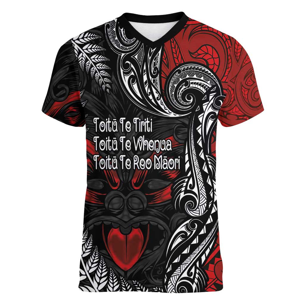 Aotearoa Toitu Te Tiriti Women V-Neck T-Shirt New Zealand Honour the Treaty - Te Tiriti Is Us LT03 Female Red - Polynesian Pride
