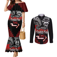 Aotearoa Toitu Te Tiriti Couples Matching Mermaid Dress and Long Sleeve Button Shirt New Zealand Honour the Treaty - Fight Together LT03 Red - Polynesian Pride