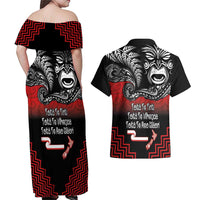 Aotearoa Toitu Te Tiriti Couples Matching Off Shoulder Maxi Dress and Hawaiian Shirt New Zealand Honour the Treaty - Fight Together LT03 - Polynesian Pride