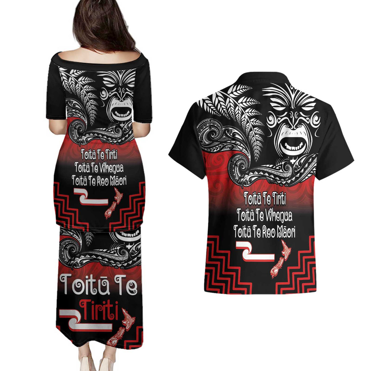 Aotearoa Toitu Te Tiriti Couples Matching Puletasi and Hawaiian Shirt New Zealand Honour the Treaty - Fight Together LT03 - Polynesian Pride