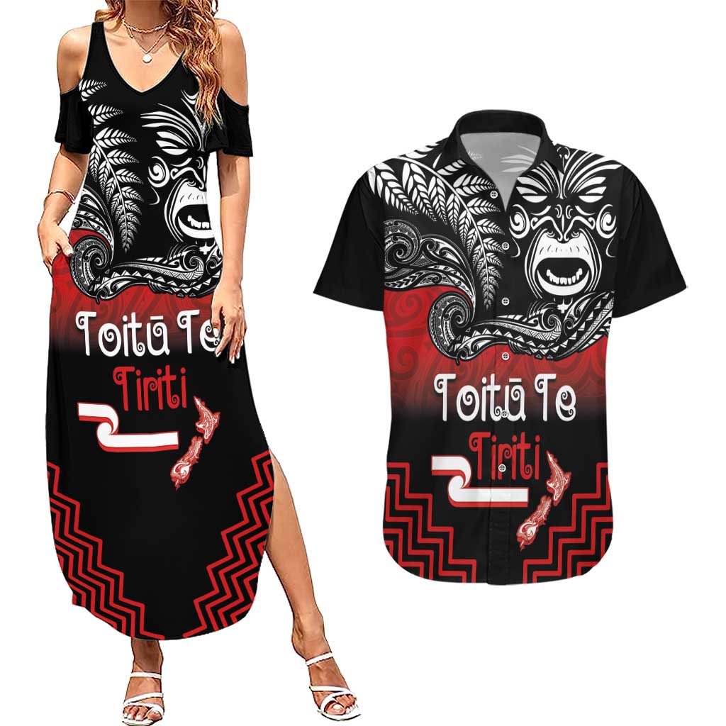 Aotearoa Toitu Te Tiriti Couples Matching Summer Maxi Dress and Hawaiian Shirt New Zealand Honour the Treaty - Fight Together LT03 Red - Polynesian Pride