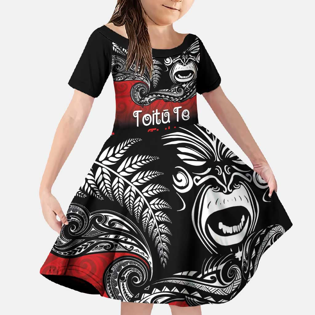 Aotearoa Toitu Te Tiriti Family Matching Mermaid Dress and Hawaiian Shirt New Zealand Honour the Treaty - Fight Together LT03 Daughter's Dress Red - Polynesian Pride