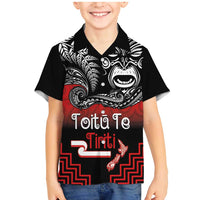 Aotearoa Toitu Te Tiriti Family Matching Mermaid Dress and Hawaiian Shirt New Zealand Honour the Treaty - Fight Together LT03 Son's Shirt Red - Polynesian Pride