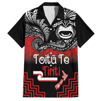Aotearoa Toitu Te Tiriti Family Matching Off The Shoulder Long Sleeve Dress and Hawaiian Shirt New Zealand Honour the Treaty - Fight Together LT03 Dad's Shirt - Short Sleeve Red - Polynesian Pride