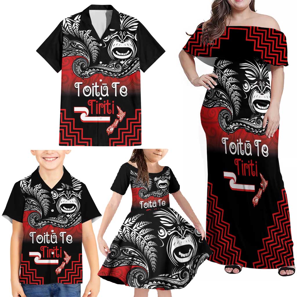 Aotearoa Toitu Te Tiriti Family Matching Off Shoulder Maxi Dress and Hawaiian Shirt New Zealand Honour the Treaty - Fight Together LT03 - Polynesian Pride