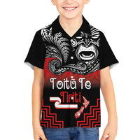 Aotearoa Toitu Te Tiriti Family Matching Off Shoulder Maxi Dress and Hawaiian Shirt New Zealand Honour the Treaty - Fight Together LT03 Son's Shirt Red - Polynesian Pride