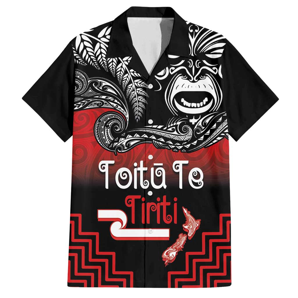 Aotearoa Toitu Te Tiriti Family Matching Off Shoulder Short Dress and Hawaiian Shirt New Zealand Honour the Treaty - Fight Together LT03 Dad's Shirt - Short Sleeve Red - Polynesian Pride