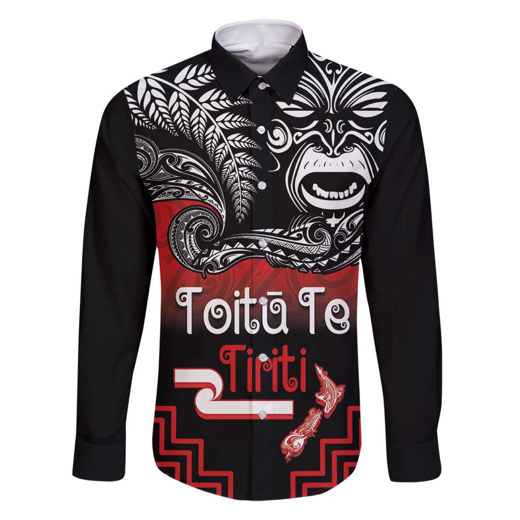 Aotearoa Toitu Te Tiriti Family Matching Tank Maxi Dress and Hawaiian Shirt New Zealand Honour the Treaty - Fight Together LT03 Dad's Shirt - Long Sleeve Red - Polynesian Pride