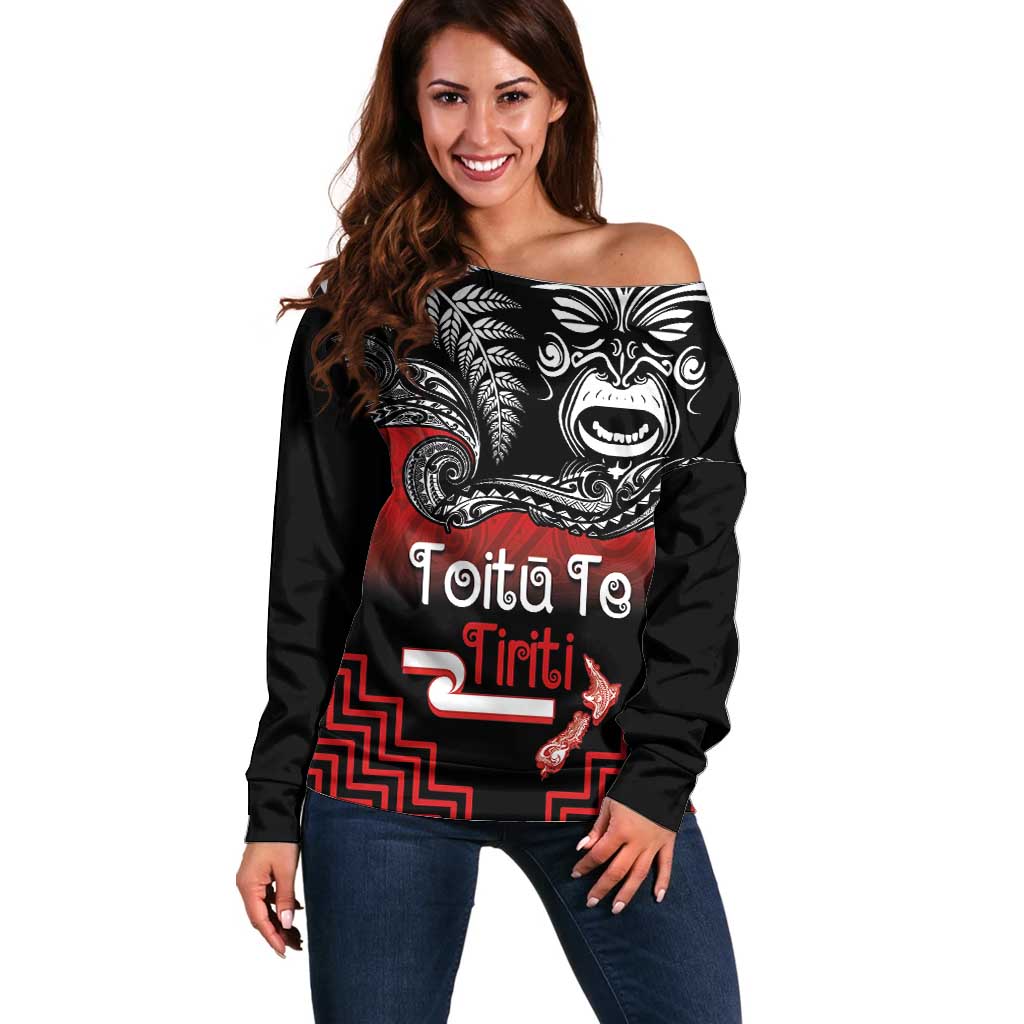 Aotearoa Toitu Te Tiriti Off Shoulder Sweater New Zealand Honour the Treaty - Fight Together LT03 Women Red - Polynesian Pride