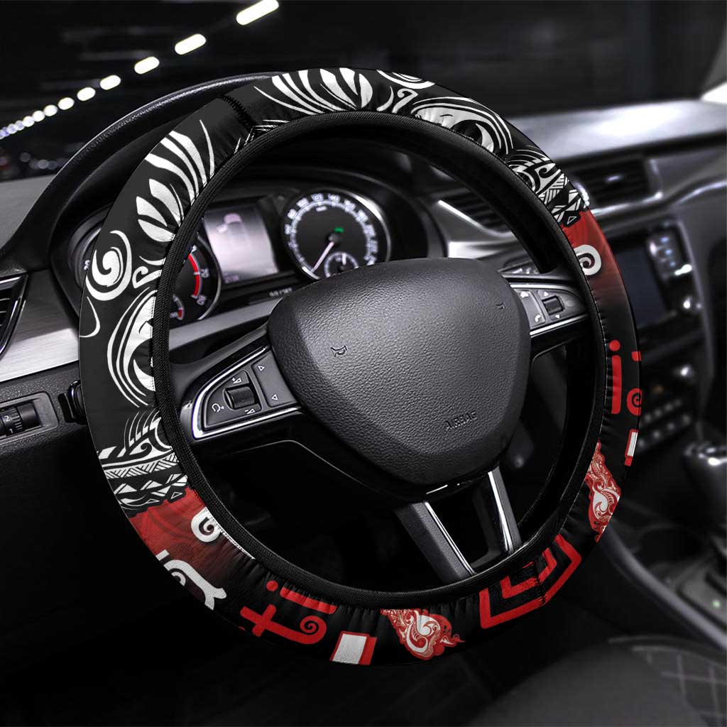 Aotearoa Toitu Te Tiriti Steering Wheel Cover New Zealand Honour the Treaty - Fight Together LT03 Universal Fit Red - Polynesian Pride