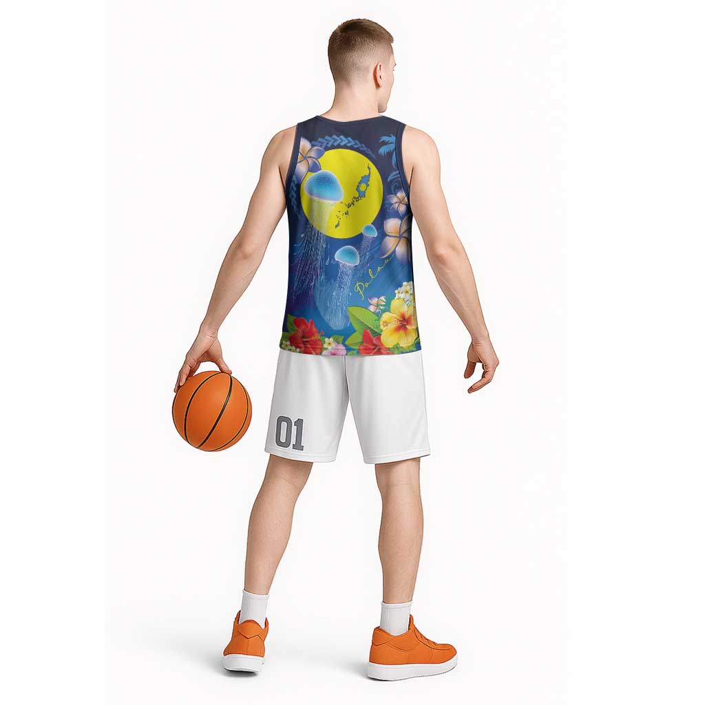 Palau Jellyfish Basketball Jersey Ocean Heritage Tropical Plants - Polynesian Pride