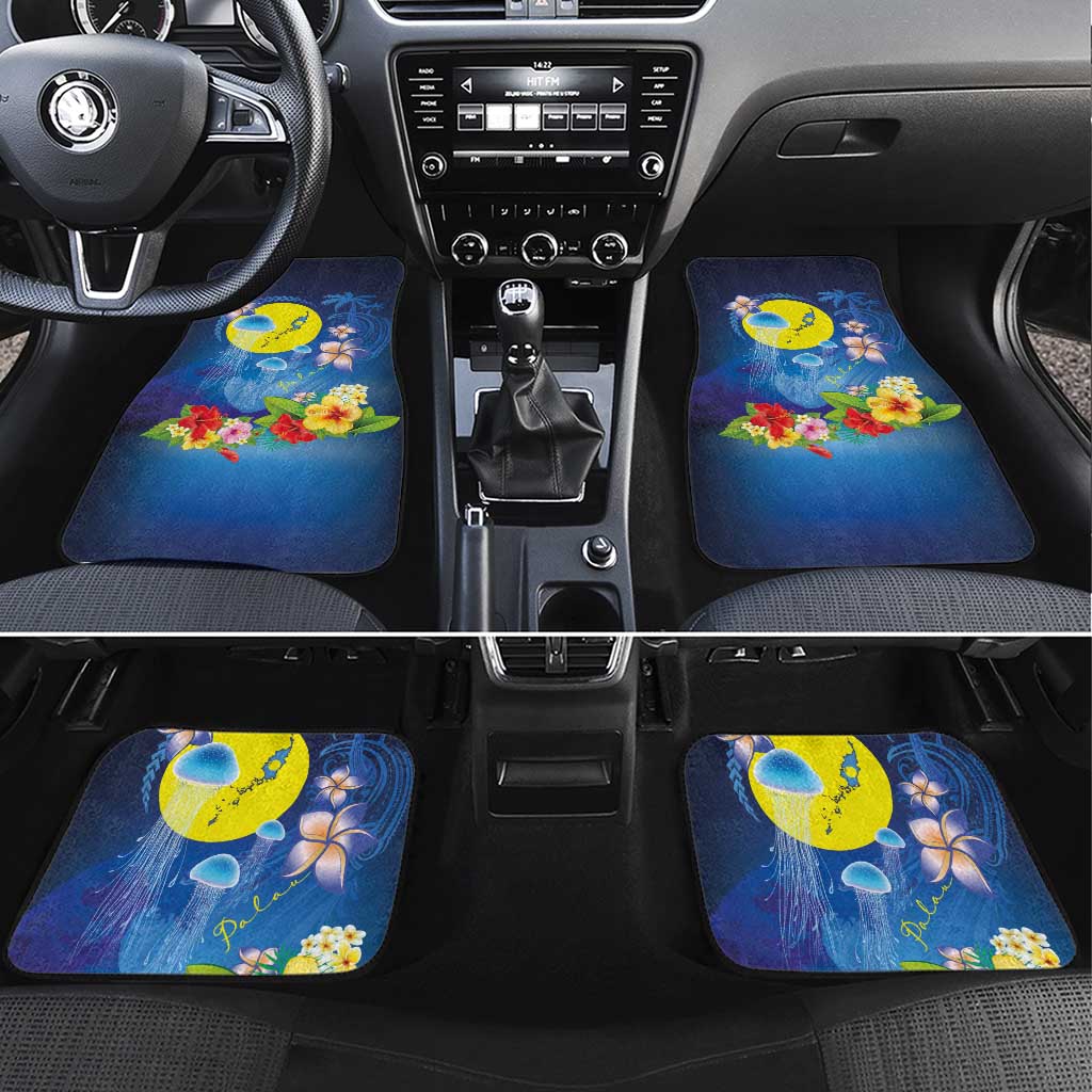Palau Jellyfish Car Mats Ocean Heritage Tropical Plants LT03 Set 4pcs Blue - Polynesian Pride