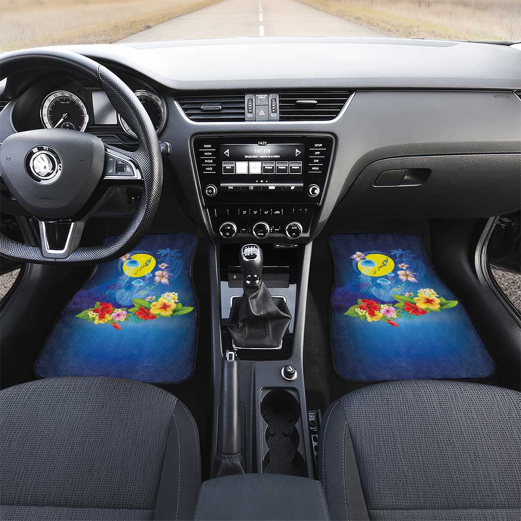 Palau Jellyfish Car Mats Ocean Heritage Tropical Plants LT03 Set 2pcs - Front Blue - Polynesian Pride