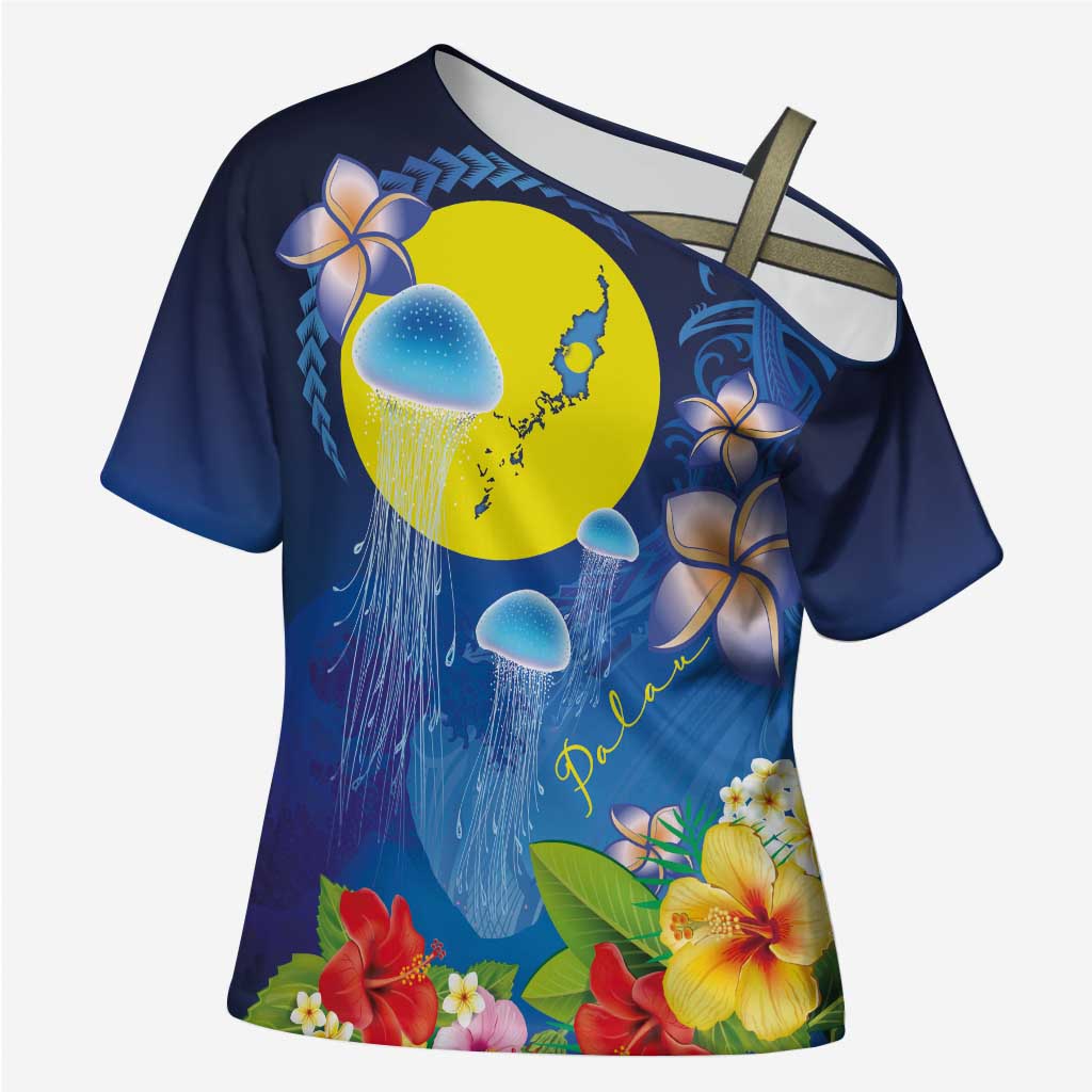 Palau Jellyfish Cross Shoulder Shirt Ocean Heritage Tropical Plants - Polynesian Pride