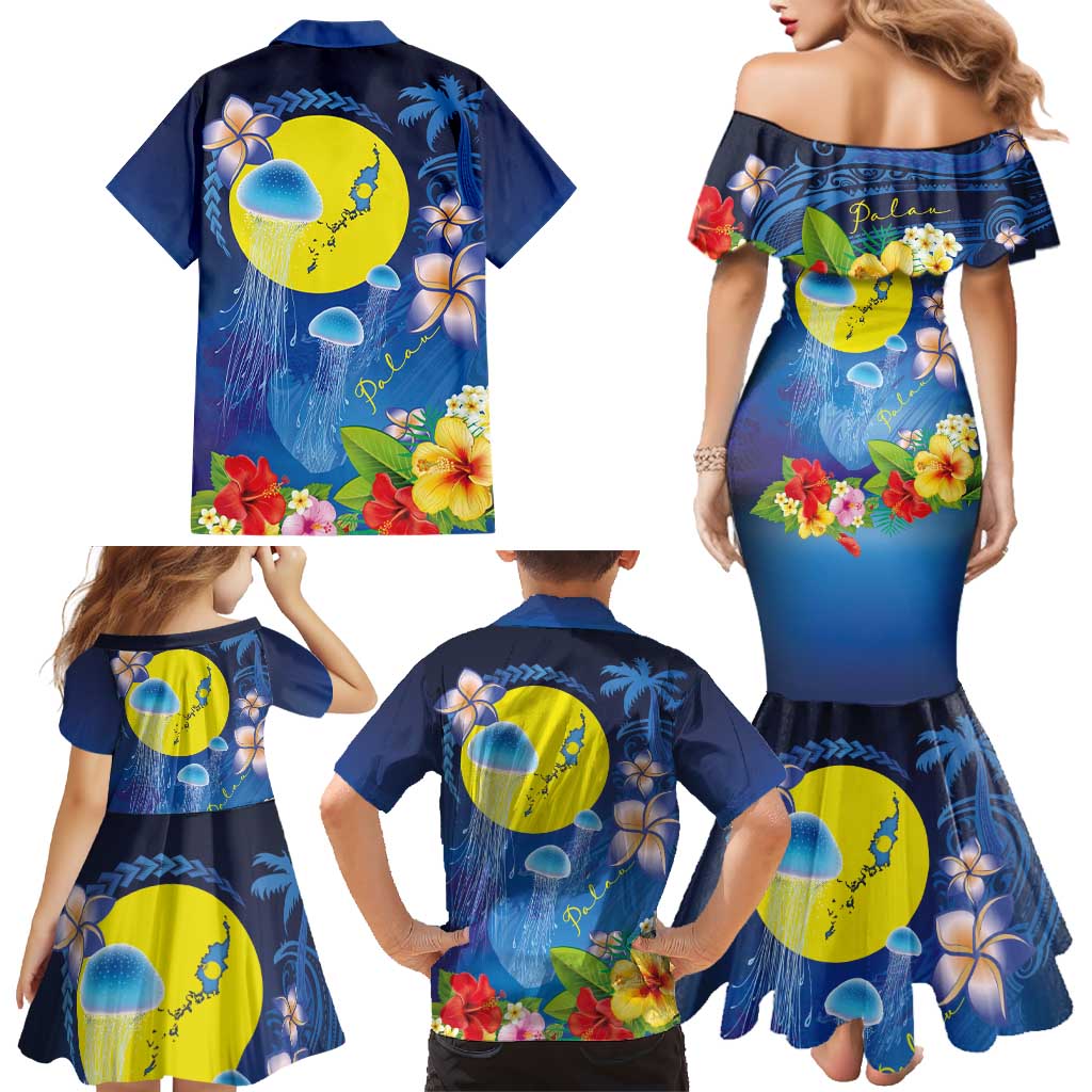 Palau Jellyfish Family Matching Mermaid Dress and Hawaiian Shirt Ocean Heritage Tropical Plants LT03 - Polynesian Pride