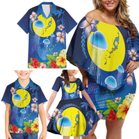 Palau Jellyfish Family Matching Off Shoulder Short Dress and Hawaiian Shirt Ocean Heritage Tropical Plants LT03 - Polynesian Pride