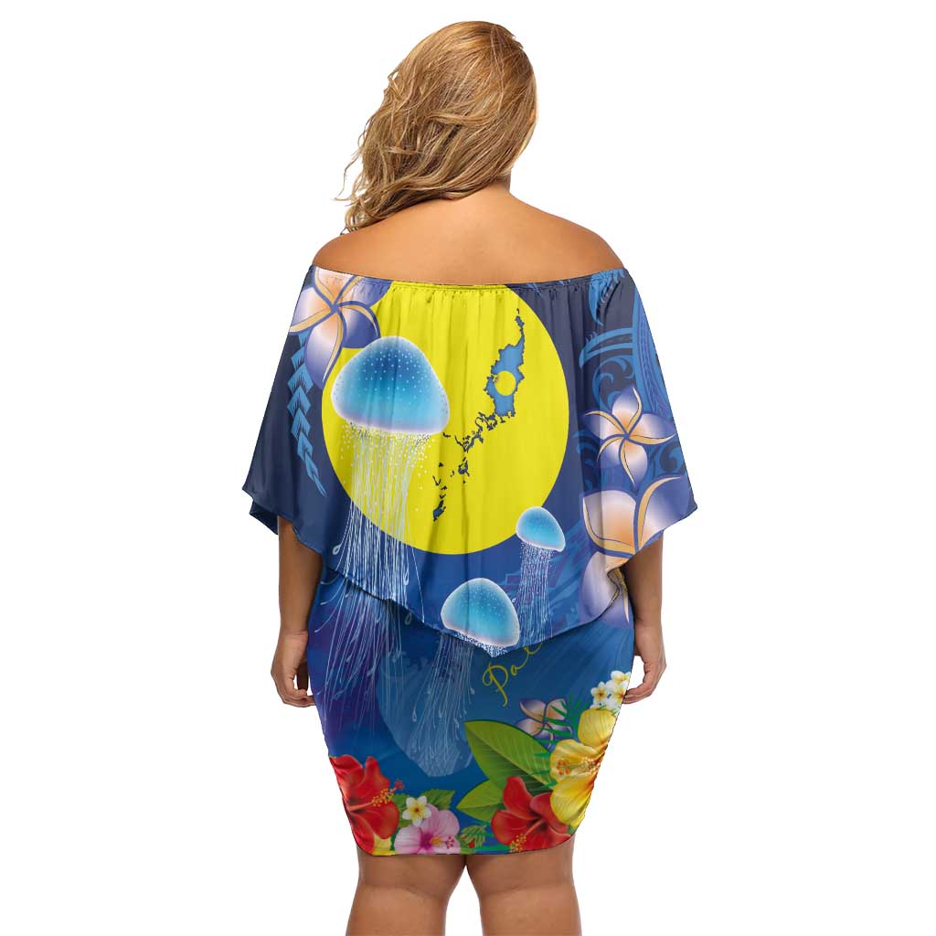 Palau Jellyfish Family Matching Off Shoulder Short Dress and Hawaiian Shirt Ocean Heritage Tropical Plants LT03 - Polynesian Pride