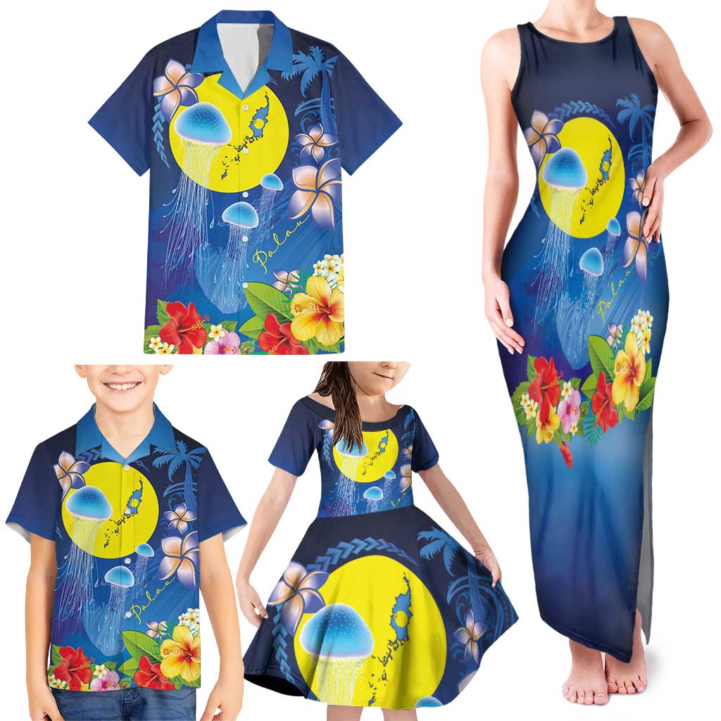 Palau Jellyfish Family Matching Tank Maxi Dress and Hawaiian Shirt Ocean Heritage Tropical Plants LT03 - Polynesian Pride