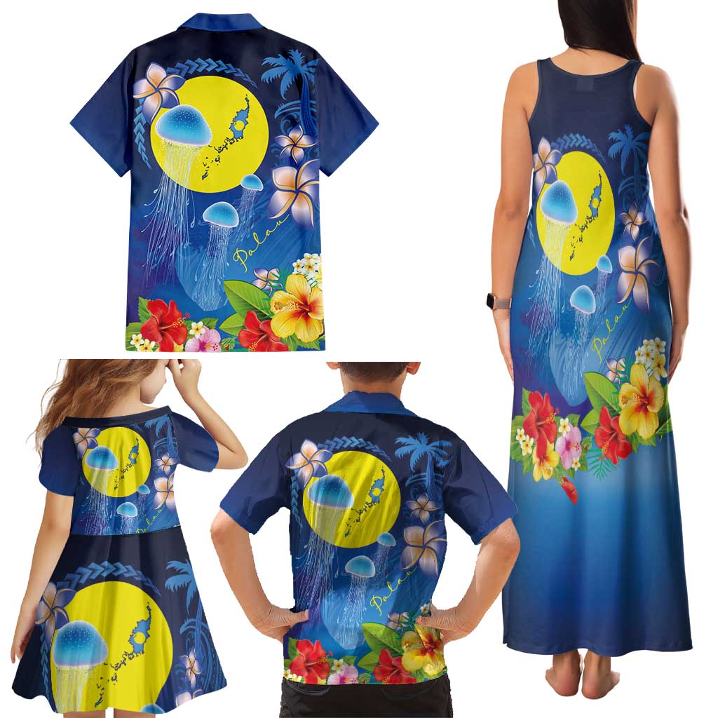 Palau Jellyfish Family Matching Tank Maxi Dress and Hawaiian Shirt Ocean Heritage Tropical Plants LT03 - Polynesian Pride