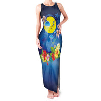 Palau Jellyfish Family Matching Tank Maxi Dress and Hawaiian Shirt Ocean Heritage Tropical Plants LT03 Mom's Dress Blue - Polynesian Pride