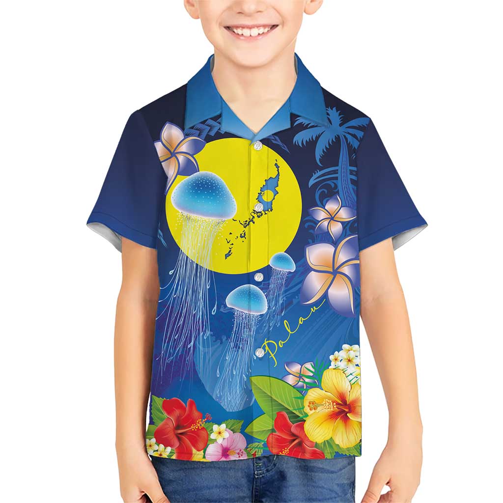 Palau Jellyfish Family Matching Tank Maxi Dress and Hawaiian Shirt Ocean Heritage Tropical Plants LT03 Son's Shirt Blue - Polynesian Pride