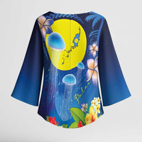 Palau Jellyfish Kimono Sleeve Blouse Ocean Heritage Tropical Plants - Polynesian Pride