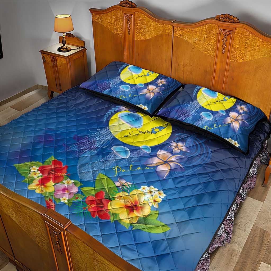 Palau Jellyfish Quilt Bed Set Ocean Heritage Tropical Plants - Polynesian Pride