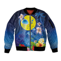 Palau Jellyfish Sleeve Zip Bomber Jacket Ocean Heritage Tropical Plants LT03 Unisex Blue - Polynesian Pride
