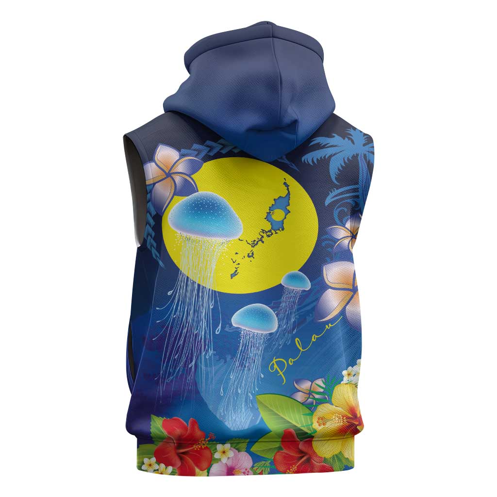 Palau Jellyfish Sleeveless Hoodie Ocean Heritage Tropical Plants - Polynesian Pride
