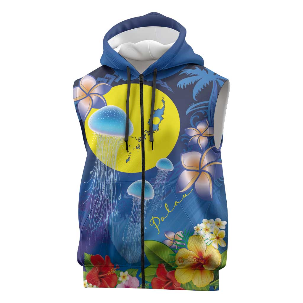 Palau Jellyfish Sleeveless Zip Hoodie Ocean Heritage Tropical Plants - Polynesian Pride