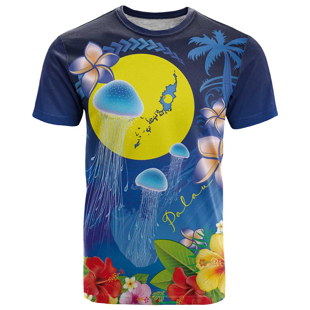 Palau Jellyfish T Shirt Ocean Heritage Tropical Plants LT03 Blue - Polynesian Pride