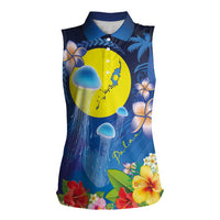 Palau Jellyfish Women Sleeveless Polo Shirt Ocean Heritage Tropical Plants LT03 Female Blue - Polynesian Pride