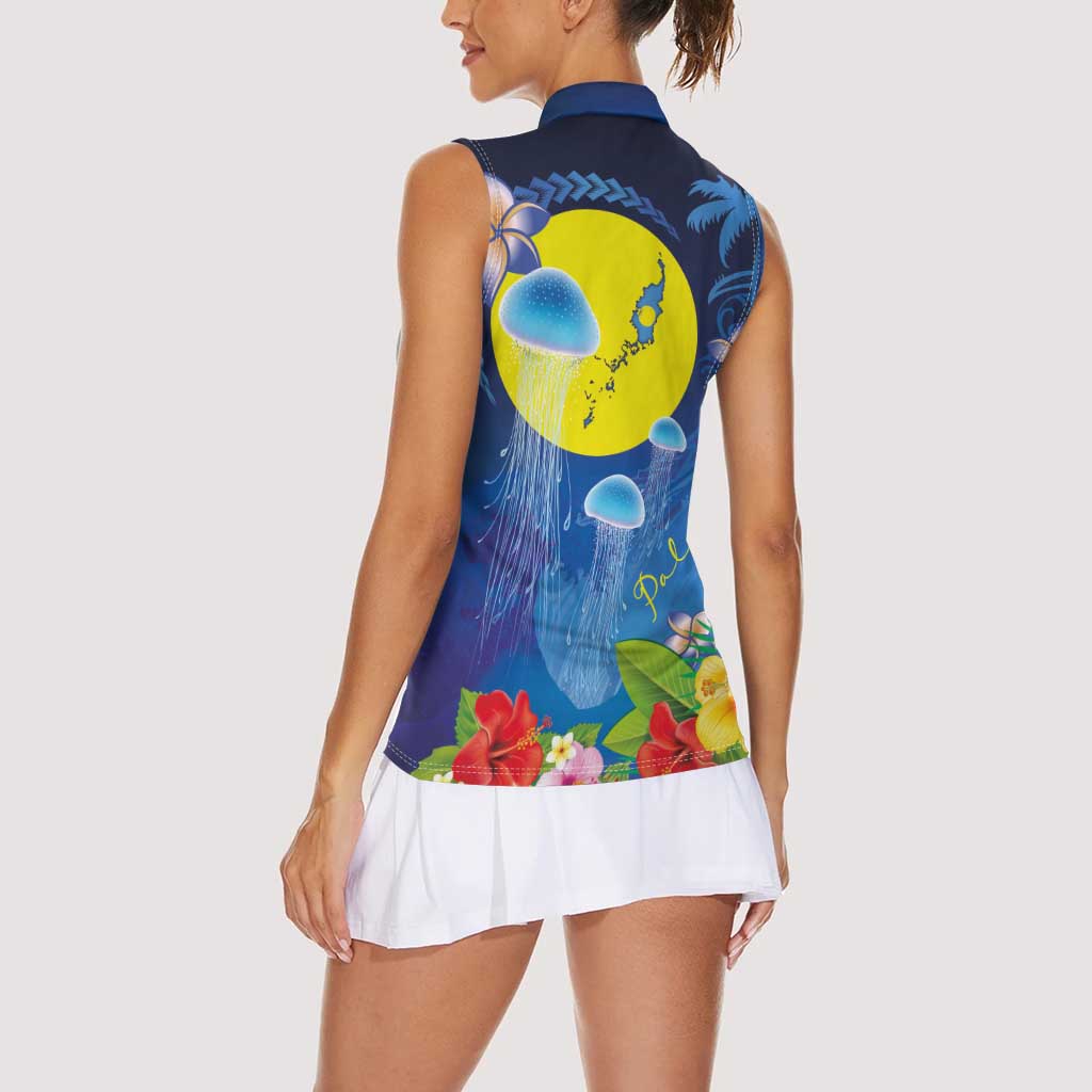 Palau Jellyfish Women Sleeveless Polo Shirt Ocean Heritage Tropical Plants LT03 - Polynesian Pride