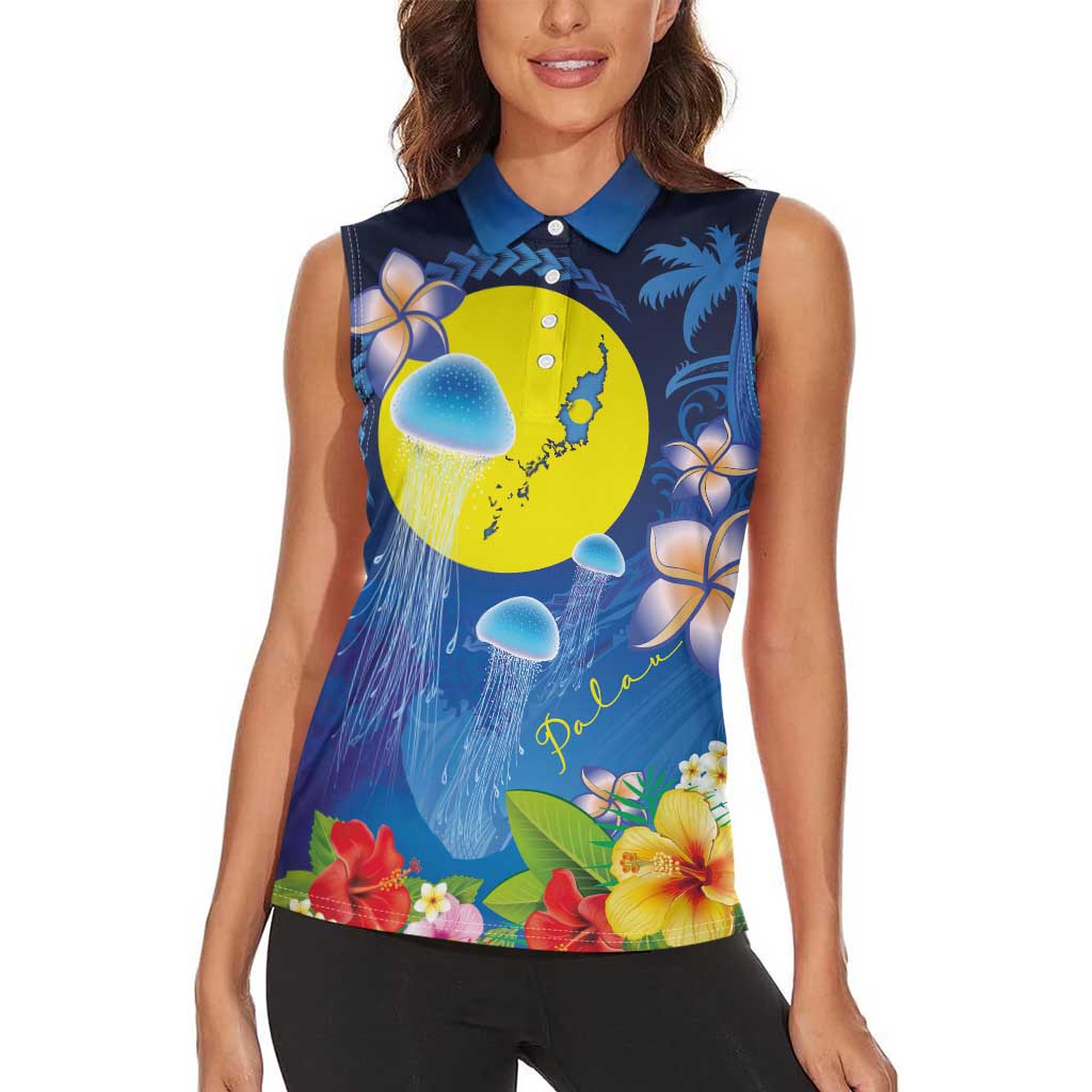 Palau Jellyfish Women Sleeveless Polo Shirt Ocean Heritage Tropical Plants LT03 - Polynesian Pride