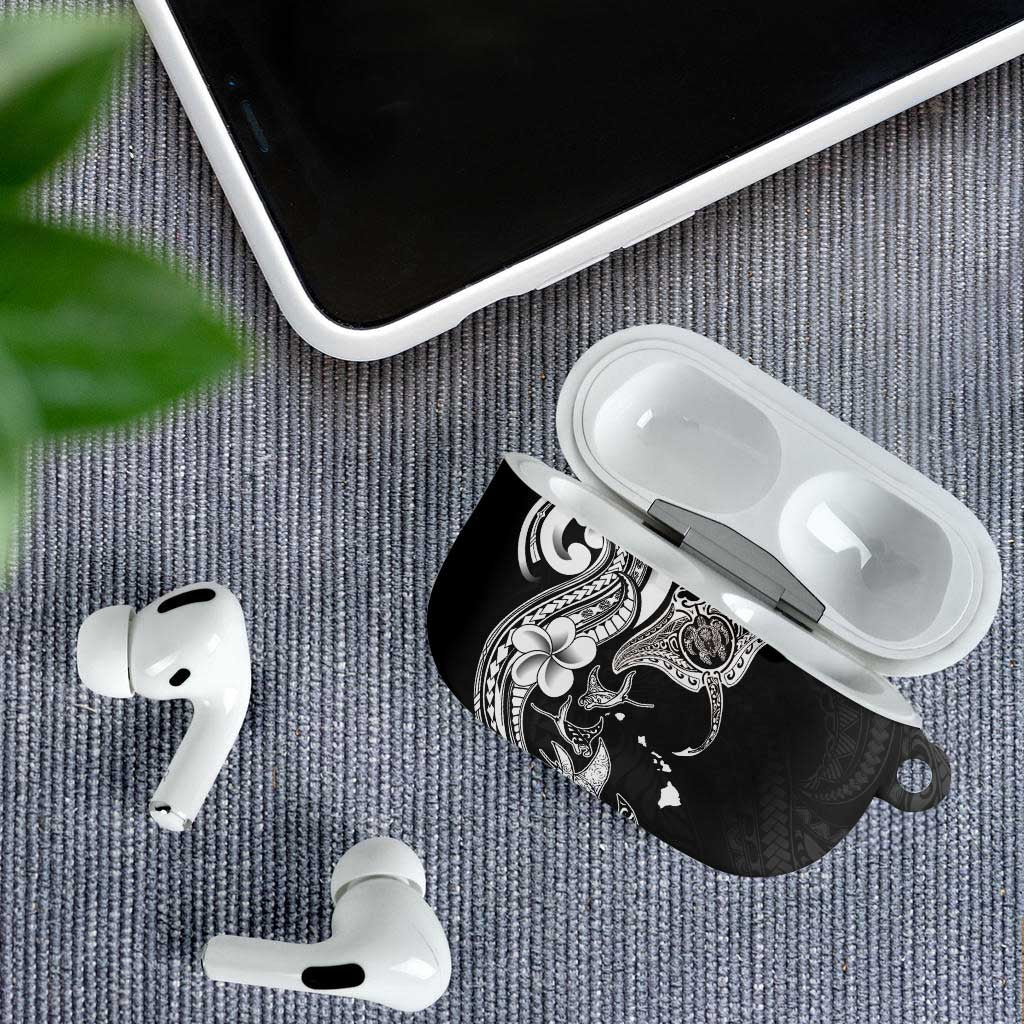 Hawaiian Manta Rays AirPods Case Tribal Hibiscus Polynesian Tattoos Black Color - Polynesian Pride