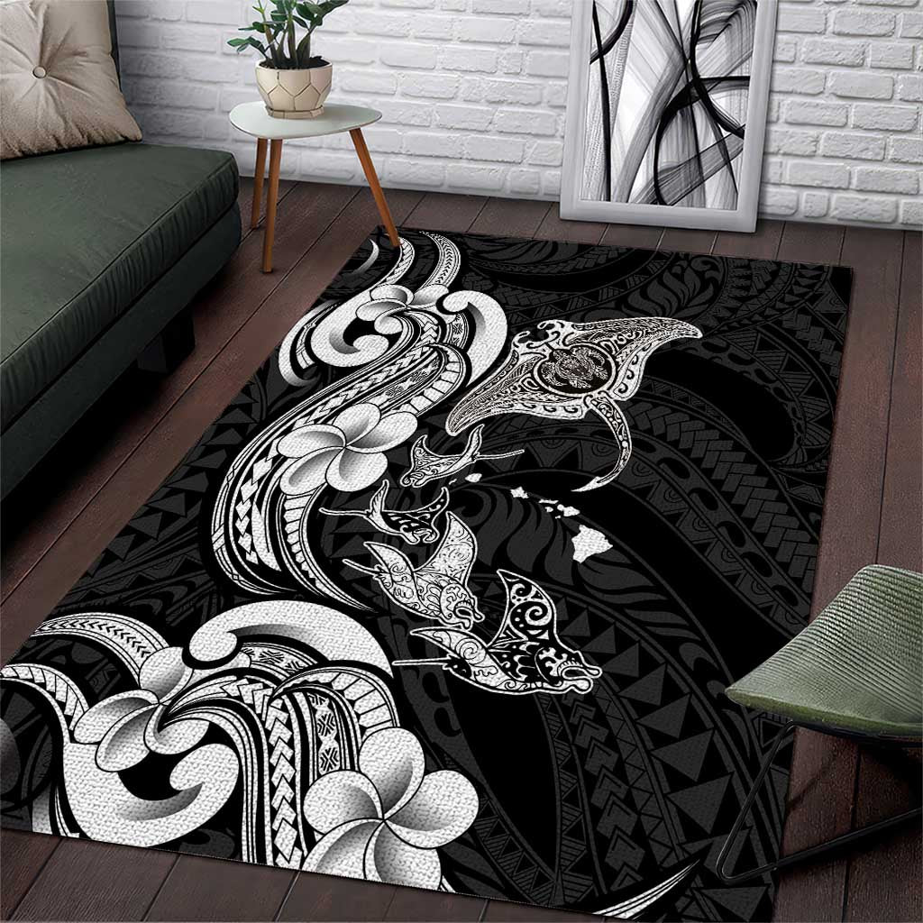 Hawaiian Manta Rays Area Rug Tribal Hibiscus Polynesian Tattoos Black Color LT03 Black - Polynesian Pride