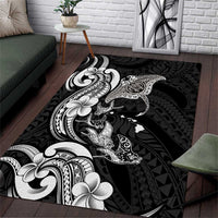 Hawaiian Manta Rays Area Rug Tribal Hibiscus Polynesian Tattoos Black Color LT03 Black - Polynesian Pride