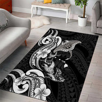 Hawaiian Manta Rays Area Rug Tribal Hibiscus Polynesian Tattoos Black Color LT03 - Polynesian Pride