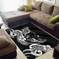 Hawaiian Manta Rays Area Rug Tribal Hibiscus Polynesian Tattoos Black Color LT03 - Polynesian Pride