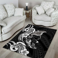 Hawaiian Manta Rays Area Rug Tribal Hibiscus Polynesian Tattoos Black Color LT03 - Polynesian Pride