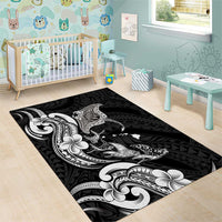 Hawaiian Manta Rays Area Rug Tribal Hibiscus Polynesian Tattoos Black Color LT03 - Polynesian Pride