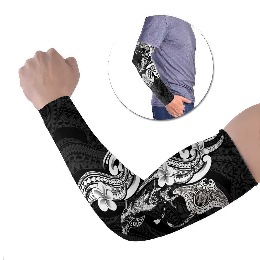 Hawaiian Manta Rays Arm Sleeves Tribal Hibiscus Polynesian Tattoos Black Color - Polynesian Pride