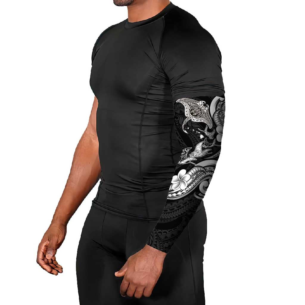 Hawaiian Manta Rays Arm Sleeves Tribal Hibiscus Polynesian Tattoos Black Color - Polynesian Pride