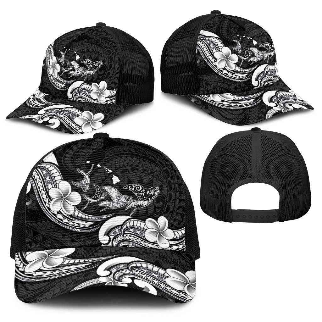 Hawaiian Manta Rays Baseball Net Cap Tribal Hibiscus Polynesian Tattoos Black Color - Polynesian Pride